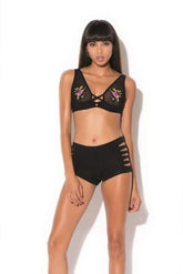 Floral Applique Mesh Bralette And Criss Cross Front. - HAU2026 by Hauty